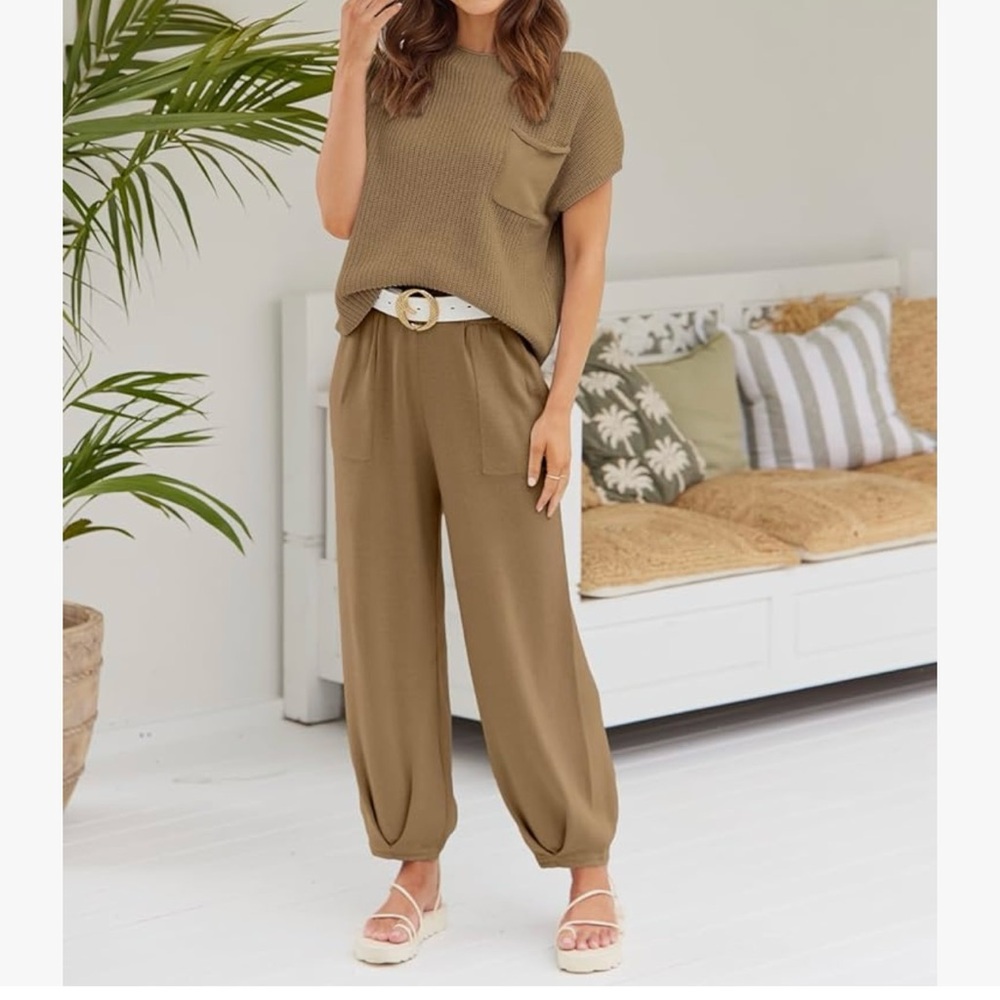 2 Piece Knit Sets For Women Trendy Sweat Sets color Caramel